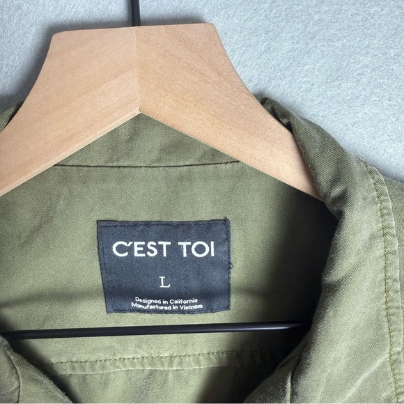 C’est Toi Women’s Olive Green Utility Vest Anorak Relaxed Fit Waist Tie Soft L - Picture 11 of 11